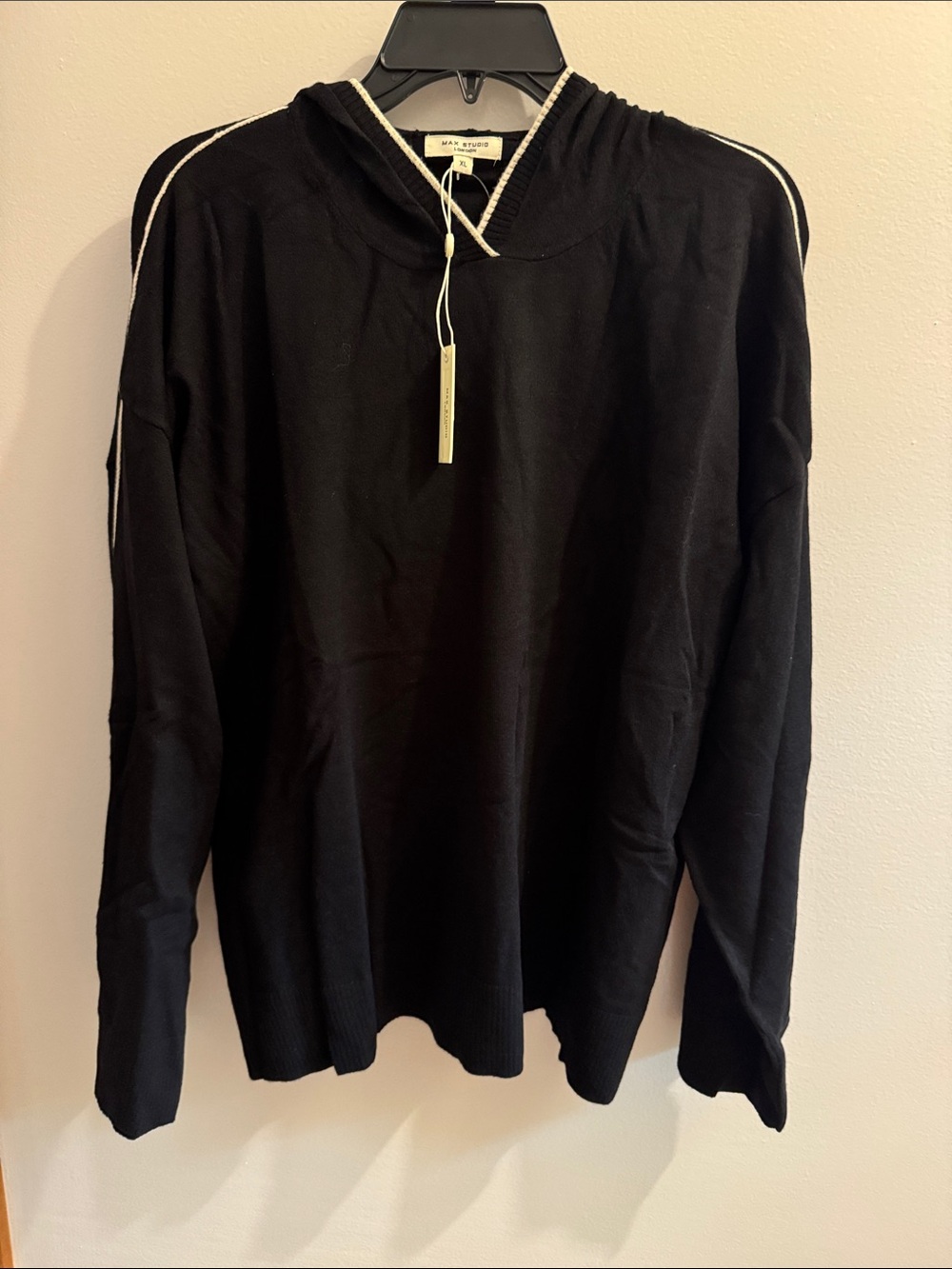 Max Studio Black Crewneck Sweater hoodie with Cream Trim